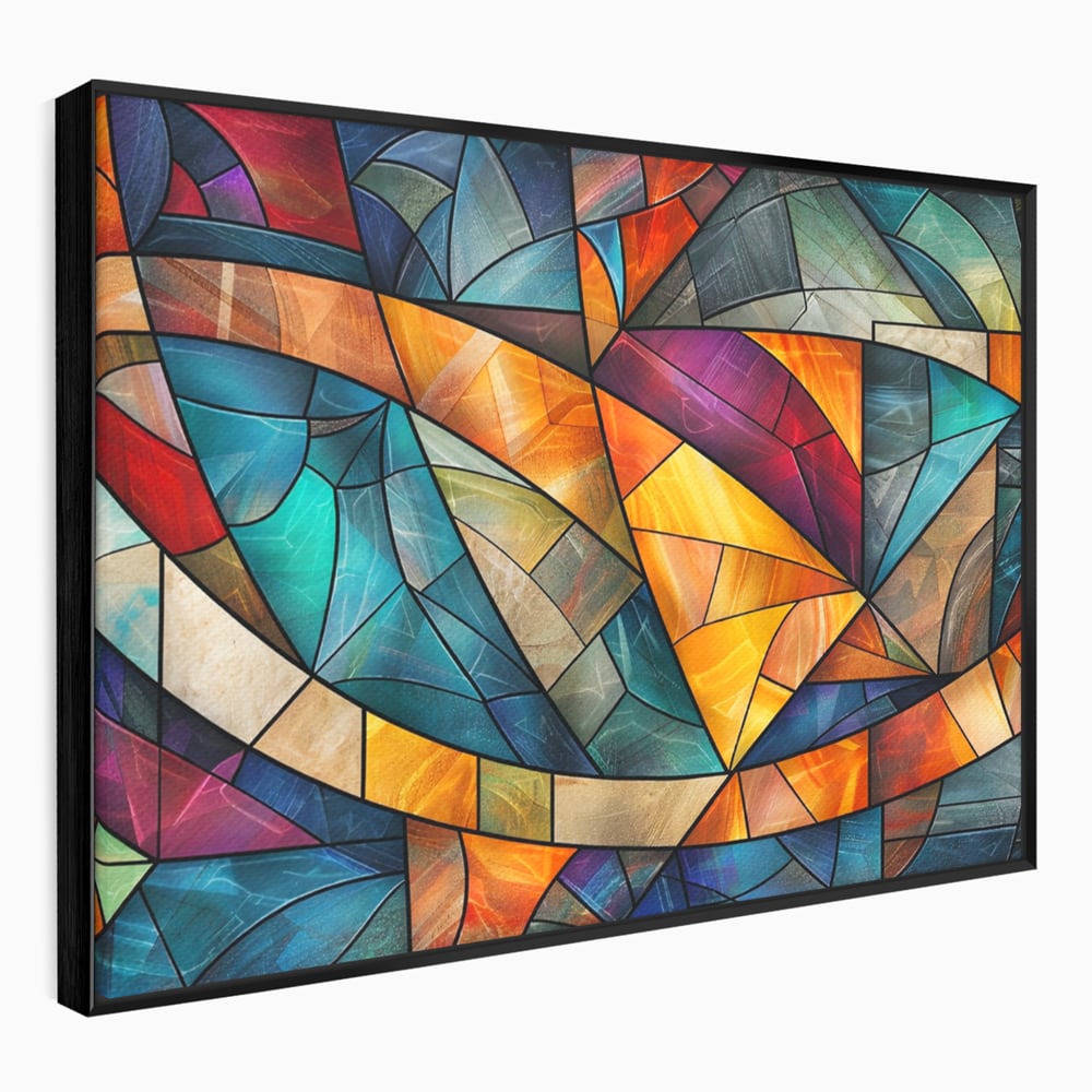 Tablou canvas cu tablou canvas cu mozaic geometric colorat, in rama de aluminiu negru